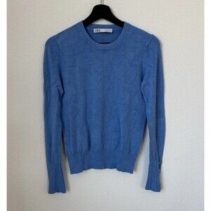 ZARA Women's Baby Blue Lightweight Knit Crewneck Sweater , Minimalist Basic, M